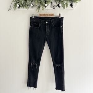 Mennace Black Straight Leg Jeans with Knee Rips Button Fly Size 32 B501 skateboa